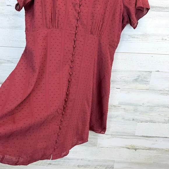 Madewell Burgundy Swiss Dot Mini Dress Button Front Cotton Cottagecore 12 - Picture 11 of 13